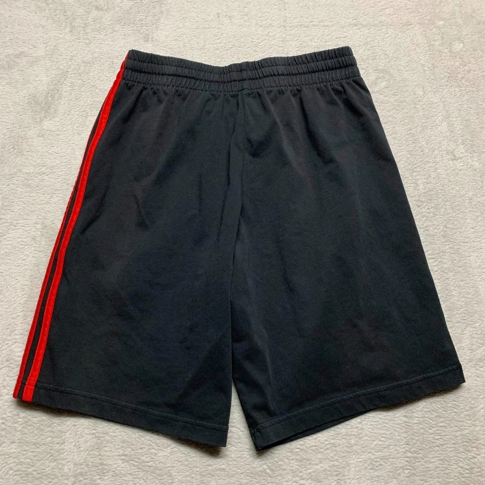 Adidas Cotton Drawstring‎ Shorts Mens S Black Red 3 Stripe